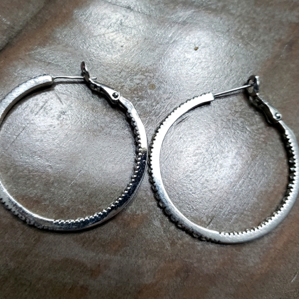 Lia Sophia Crystal Hoop Earrings / Silver